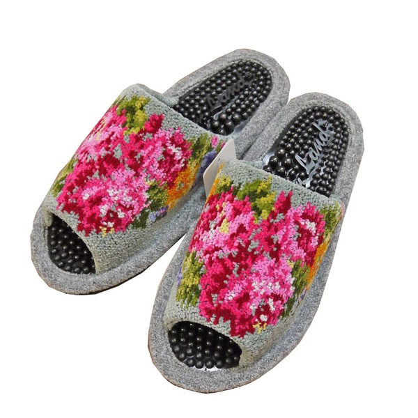 AI, Gray, L Size, Health Slippers, Made in Japan, Chenille Weave, For People Up to 9.6 inches (24.5 cm), Shanti, Indoor, Rose Pattern, Rose, Front Opening, Room Shoes, Women's, Stylish, Elegant, Cute, Rose, Women's, Foot Urn, gray