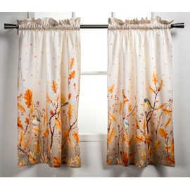 Maison d' Hermine Oak Leaves 100% Cotton Set of 3 Kitchen Window Curtain for Cafe Kitchen Bedroom Home [2 Tiers (28"X36") and 1 Valance (56"X18")]