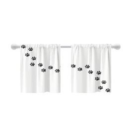 Shrahala Dog Animal Paw Cat Art Tier Curtains for Kitchen Windows,Black Paw Print Pattern Window Curtain Panels Multilayer Polyester Blackout for Living Room Bathroom 2 Pack 26 x 24 in
