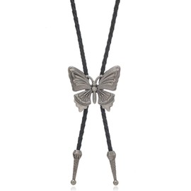 AZORA Western Bolo Tie Men Cowboy Butterfly Leather Necktie Leather Cord Goth Punk Retro Silver Bolo Necklace for Women