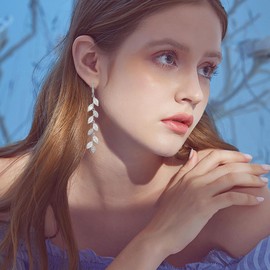 GAOKOXI Silver Crystal Drop Earrings Cubic Zirconia Wedding Earrings for Bridal Bridesmaid Rhinestone Dangle Earrings for Women Prom Party Jewelry Gifts