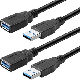 Pasow Paquete de 2 cables de extensión USB 3.0 SuperSpeed tipo A macho a hembra (3 pies)