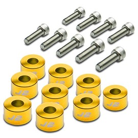 Auto Dynasty Pack of 9 - J2 Engineering Aluminum Header Exhaust Manifold Cup Washer+Bolt Kit (Gold) Compatible with Honda/Acura
