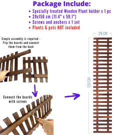 ShopLaLa Wall Planter for Climbing Plants Outdoor - Wooden Hanging Living Vertical Garden Outdoor Indoor Plant Stand Large Tall Long Ladder Vinyl Plant Hanger for Hanging Flower Pots 59" (150cm)