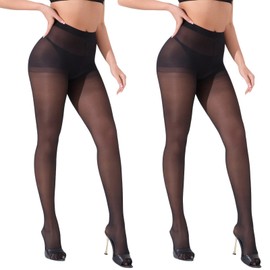 OrbiflexY 2 Pairs Black Sheer Pantyhose Reinforced Toes Tight-Knit Tear-Resistant Silk Stockings Ultra Thin Soft Tights (Small, 2 Pairs Black)