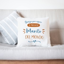 MUGFFINS Cushion with Filling with Saying for Husband / Man - In Italian - Grazie Migliore Famiglia - 40 x 40 cm - Original and Fun Gift