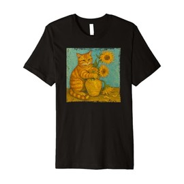 Sunflowers Orange Tabby Cat Painting Famous Artist Novelty Premium T-Shirt