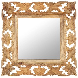 Benicabaly Hand-Carved Mirror for Everyday Elegance, Solid Mango Wood Frame, Unique Artisan Design, 19.7"x19.7"