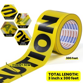 ADHES Caution Tape Roll Yellow and Black Warning Film Party Decorations Safety Barricade Tape 3" x 300ft