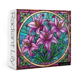 Stained Glass Lily Flower Puzzles for Adults 1000 Pieces, Colorful Art Pink Purple Plant Jigsaw Puzzles, Beautiful Spring Floral Puzzle