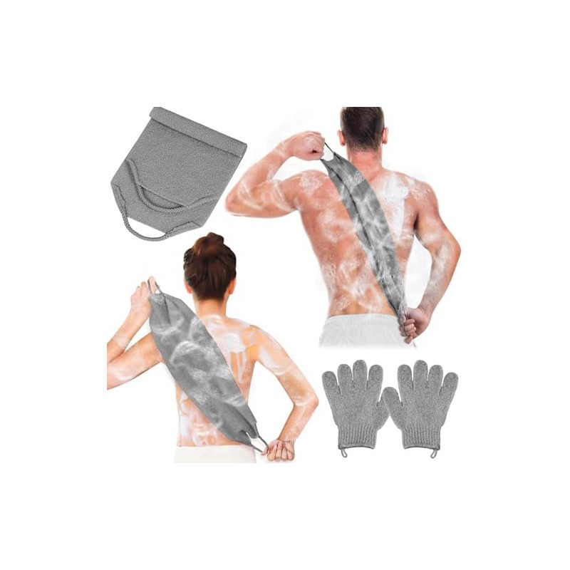 Exfoliante corporal de nylon y guantes de baño grises Anezus