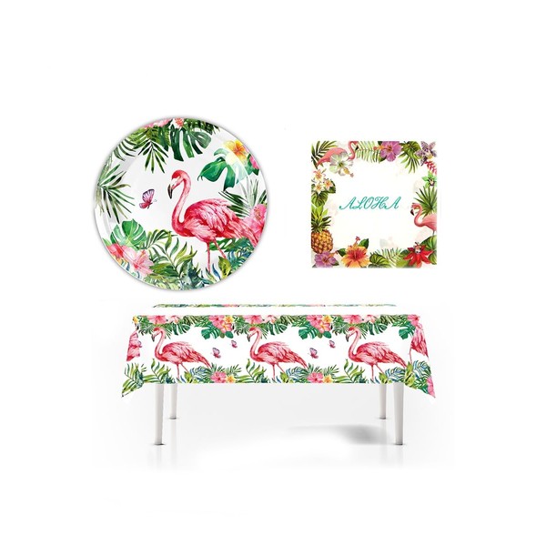 VGRDTW Hawaiian Party Decoration Set -10 Flamingo Plates, 20 Tissues,