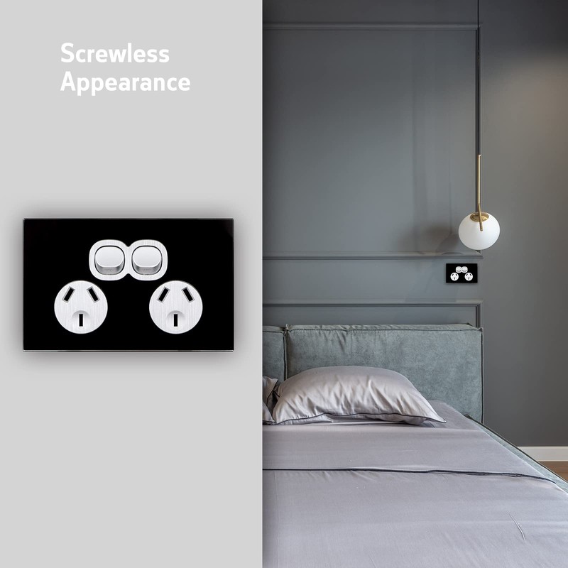 Contech CLSOL Australia Standard Double Power Point, Black Glass Panel,