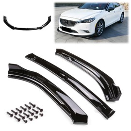 EZAUTO WRAP 3PCS Gloss Black Front Bumper Lip Body Kit Spoiler Splitter Compatible with Mazda 6 Atenza 2014 2015 2016 2017 2018