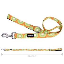 iChoue Dog Leash 4ft x 1" Comfy Padded Handle for Small Medium Large Dog Nylon Lead French English Bulldog Pug - Kiwi Fruit