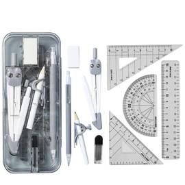 Doyime Compass Ruler Set (9 Piece Set) School Compass, Ruler, Straight Ruler, Triangular Ruler, Semicircle Protractor, Pencil, Drawing Tool, Stationery, Math and Learning Supplies, Junior High School