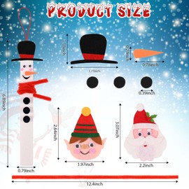12 Sets Christmas Snowman Craft Felt Stick Ornament Kit Christmas Santa Elf Winter DIY Arts and Craft Kit Bulk for Holiday Simple Craft Home Activities