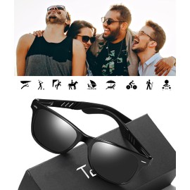 Tolumo Retro Polarized Sunglasses Men Women Al-Mg Metal Leg TR90 Ultra Light Frame UV400 For Golf Fishing Driving T575 Black Grey