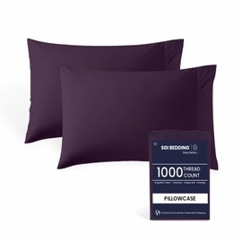 SGI Bedding 100% Egyptian Cotton King Set of 2 Pillowcases - 1000 Thread Count, Ultra-Soft & Luxurious Sateen Weave, Breathable & Durable, Premium Hotel Quality (20" x 40") - Plum
