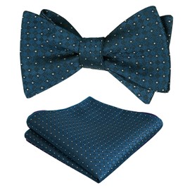 Alizeal Mens Polka Dot Self Tied Bow Tie and Pocket Square Set, Dark Teal