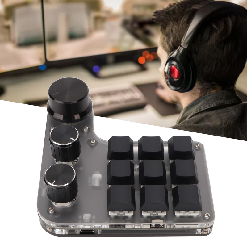 Programmable Macro Keyboard 9 Keys 3 Knobs USB Bluetooth Connection
