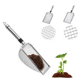 YELKOEYN 2 Pcs Garden Soil Mesh Sifter Set- Stainless Steel Sifting Shovel, Garden Riddle Mesh, Gardening Sieve for Soil and Stones, Cat Litter Scoop (3.8/5mm)