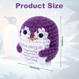 TOYMIS Positive Penguin, Crochet Penguin Doll with Positive Card, Knitted Penguin, Supportive Crochet Toy, Emotional Encouragement Gifts for Friends (Purple)
