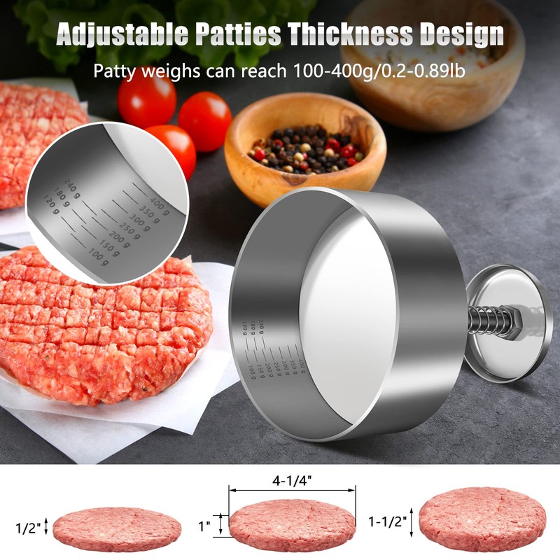 TIANTOU Burger Press, Adjustable Hamburger Meat Press, 304 Stainless Steel