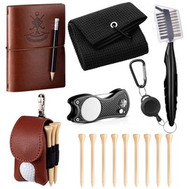 Chiisong 14 Pcs Golf Accessories Gifts for Men, Include Golf Tees Towel Ball Bag with Hook Book with Pencil Cleaner Brush Divot Tool with Magnetic Ball Marker for Women Man Gifts