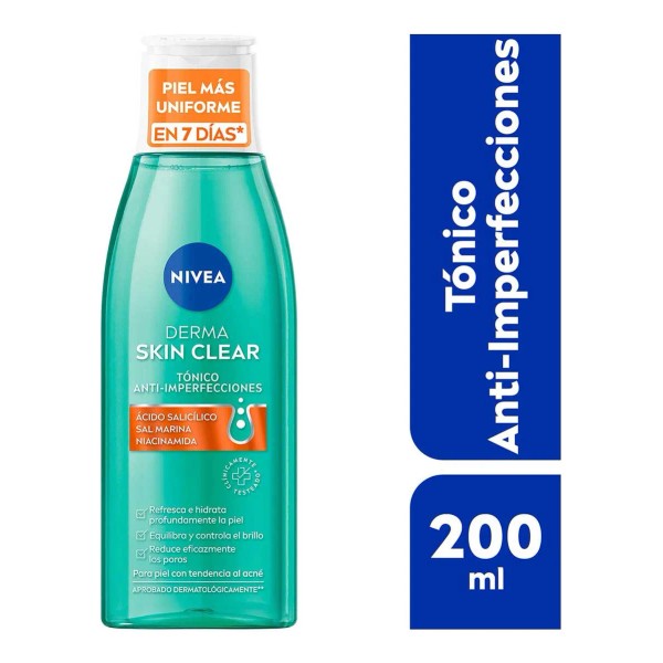 Nivea Derma Skin Clear tónico anti-imperfecciones 200 ml, limpia poros