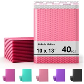 10 x 13 Inch Bubble Mailer 40 Pack, Waterproof Padded Envelopes with Strong Self-Seal Adhesive, Cushioning Shipping Bags with Bright Color for Small Business - Pink