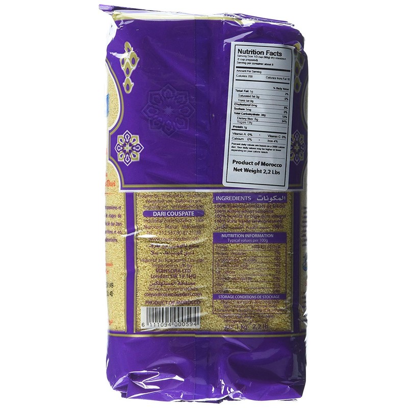 Dari Premium Moroccan Couscous (Whole Wheat), 2.2 Pound (1.0 Kg)