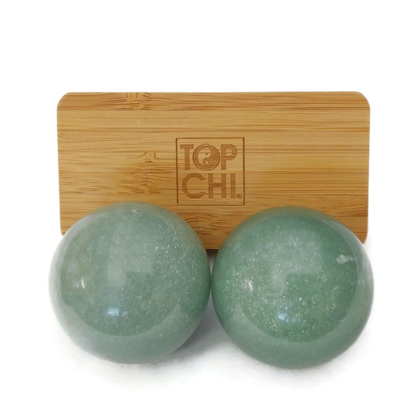 Top Chi Green Aventurine Baoding Balls for Hand Therapy, Exercise, and Stress Relief (Large 2 Inch)