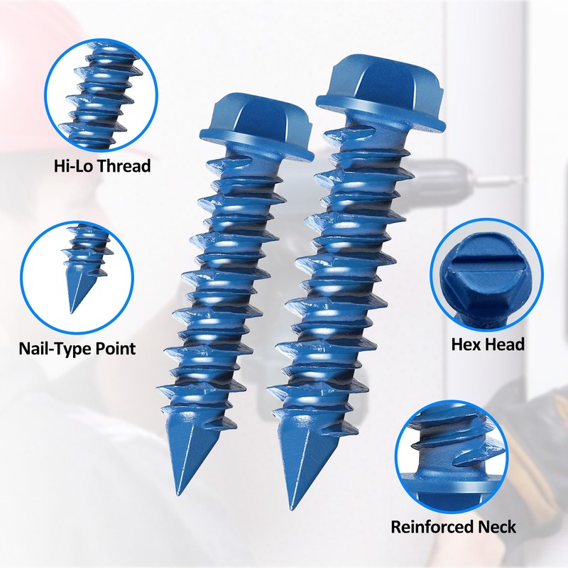 100PCS Concrete Screws Assortment Kit, 1/4" x1-1/4 Masonry Screws with