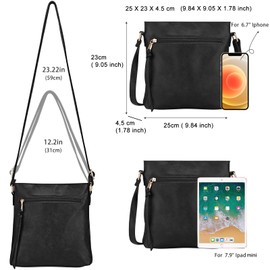 dobsechs Soft PU Leather Crossbody Bags for Women, Cross Body Bag with Multiple Pockets, Adjustable Strap, Perfect for Daily Use，Black