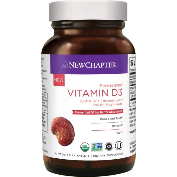 New Chapter Vitamin D3, Fermented Vitamin D3 2, 000 Iu, One Daily with Whole-Food Herbs + Adaptogenic Reishi Mushroom for Immune Support + Bone Health + Heart Health, 100% Vegetarian, 60 ct