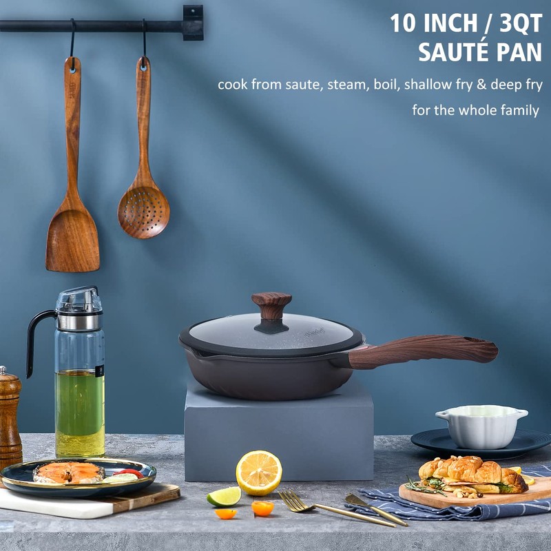 Vinchef Nonstick Deep Frying Pan Saute Pan with Lid, 10in/3Qt