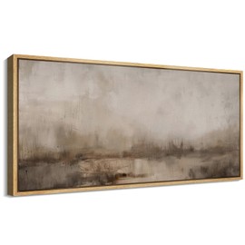 SIGNFORD Extra Large Framed Canvas Print Wall Art Abstract Misty Landscape Soft Muted Tones of a Foggy Landscape Illustrations Modern Art Calm Warm for Living Room Bedroom Office - 60"x30"