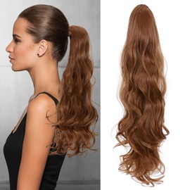 Benehair Ponytail Extensions with Drawstring, 60 cm Long, Wavy Braid Ponytail Hair Extension, Synthetic Ponytail Hairpiece, Ponytail Extension for Women (Natural Brown, 160 g)