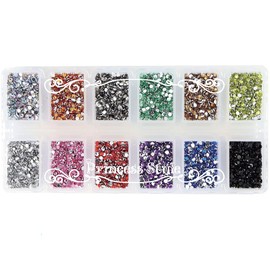 Princess-style 12 Color Rhinestone Case for Nail Decoration, Large Capacity Set, 0.08 inch (2 mm) (Approximately 9,600 Pieces)