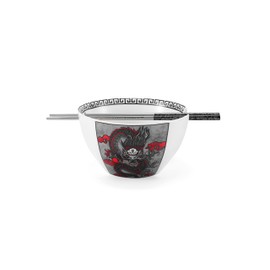Hagary Dragon Ramen Bowl with Chopsticks Ceramic Bowl Stainless Steel Chopsticks Japanese Style Udon Miso Noodle Soup Bowls Designed in Korea (20oz)