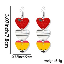 Personality Wooden Pencil Books Dangle Drop Earrings Double Sided Wooden Teacher Student Earrings for Women Teachers Appreciation Day Gifts Graduation Jewelry (Pink White Yellow Heart Earring)