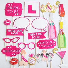 AYNKH Hen Party Decorations, 21 Pieces Hen Party Photo Booth Props and Black Photo Frame for Wedding, Engagement, Bridal Shower, Hen Night