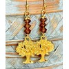 Auburn Bead and Gold Tree Dangle Earrings. Jewelry Earrings for