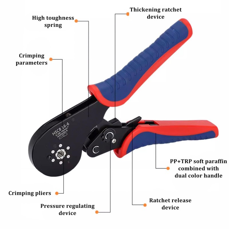 Wowlela Wire Ferrule Crimping Tool, 0.08-16mm² Hexagonal Ferrule Crimping Tool,