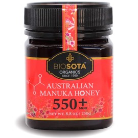 BIOSOTA Organic Manuka Honey MGO 550+ - Medical Grade Manuka Honey from Australia NPA/ULF 15+, 100% Raw Unheated Pure Honey, 8.8oz (550+) (MGO 550+)