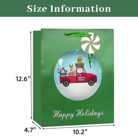 LEAYUGF 13" Large Christmas Gift Bags with Tissue Paper Santa Claus Car Deer For Christmas Birthday Party Anniversaries Supplies with Handles