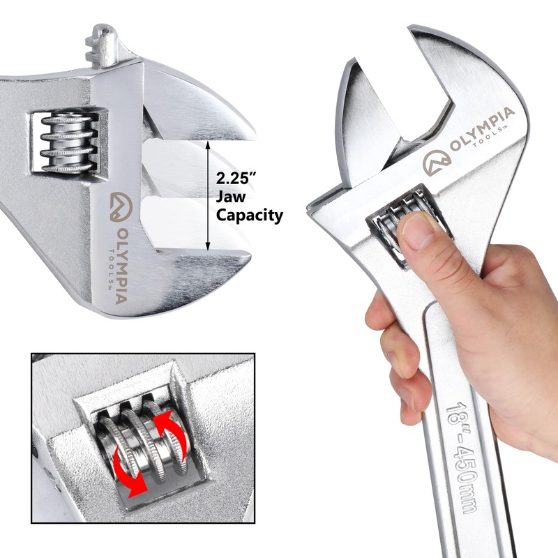 Olympia Tools 18" Adjustable Wrench, Heavy Duty Drop Forged Steel,