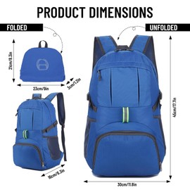 Yoolly Lightweight Foldable Backpack, Waterproof Packable Backpack for Men Women Kids, Durable Hiking Rucksack for School, Outdoor Sports, Travelling, Camping Biking Walking (Blue)
