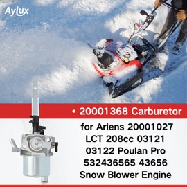 Aylux Carburetor for Ariens 20001027 20001368 Poulan Pro 532436565 43656 208cc 03121 03122 Snow Blower Engine with Fuel Filter Primer Bulb